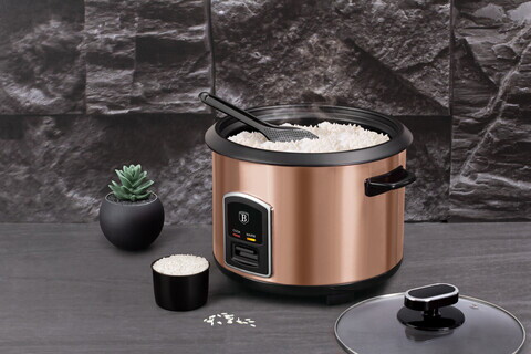 Oala electrica pentru orez Berlinger Haus, Rose Gold, 700W, 1.8 L, inox/aluminiu, roz/negru