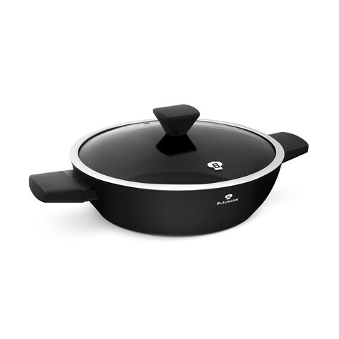 Oala cu capac Blaumann, Black Silver, 28 cm, aluminiu forjat, negru mat