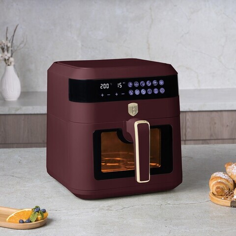 Friteuza cu aer cald si fereastra Berlinger Haus, Leonardo, 6.3 L, 1300W, visiniu mat