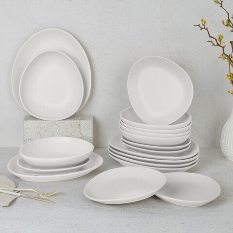 Serviciu de masa oval, 18 piese Berlinger Haus, Sahara, ceramica, crem mat