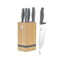 Set 5 cutite cu suport patrat Berlinger Haus, Aspen, inox/bambus, gri mat/natur