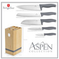 Set 5 cutite cu suport patrat Berlinger Haus, Aspen, inox/bambus, gri mat/natur