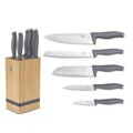 Set 5 cutite cu suport patrat Berlinger Haus, Aspen, inox/bambus, gri mat/natur