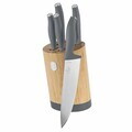 Set 5 cutite cu suport rotund Berlinger Haus, Aspen, inox/bambus, gri mat/natur