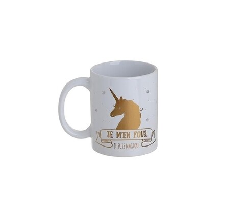 Cana Unicorn, InArt, 350 ml, ceramica, alb/auriu