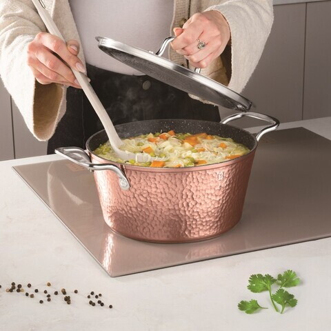 Oala cu capac Berlinger Haus, Hammered Copper, 24 cm, 4.1 L, aluminiu forjat, cupru