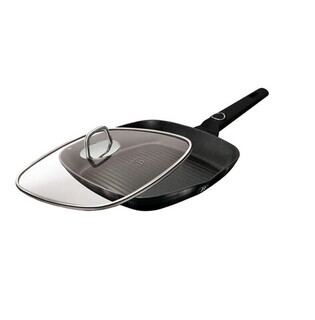 Negru lucios, Tigaie grill cu capac 28 cm