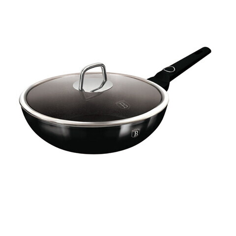 Tigaie Wok cu capac Berlinger Haus, Black Vantage, 28 cm, 3.2 L, aluminiu forjat, negru lucios
