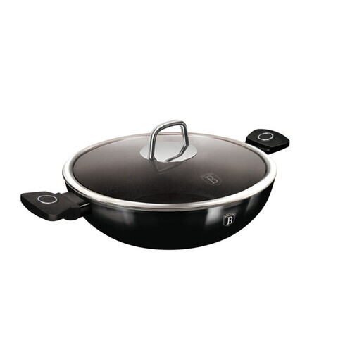 Tigaie Wok cu capac Berlinger Haus, Black Vantage, 30 cm, aluminiu forjat, negru lucios