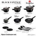 Set pentru gatit Berlinger Haus, Black Vantage, 15 piese, aluminiu forjat, negru lucios