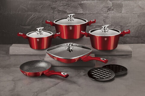 Set pentru gatit Berlinger Haus, Burgundy, 11 piese, aluminiu forjat, rosu