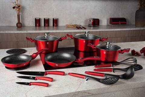 Set pentru gatit Berlinger Haus, Burgundy, 22 piese, aluminiu forjat, rosu