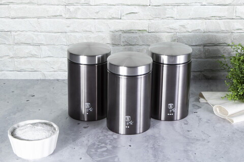Set 3 recipiente depozitare Berlinger Haus, Carbon Pro, 11x17.8 cm, inox, gri inchis/argintiu
