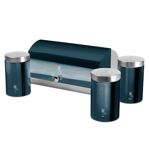 Set cutie pentru paine si 3 recipiente Berlinger Haus, Aquamarine, 38.5x28x18.5 cm, inox, blue/argintiu