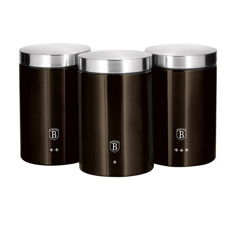 Set 3 recipiente depozitare Berlinger Haus, Shiny Black, 11x17.8 cm, inox, negru/argintiu