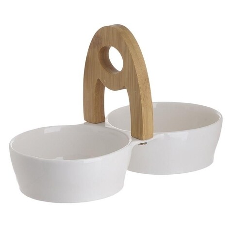 Platou pentru servire InArt, 19 x 12 cm, portelan/bambus