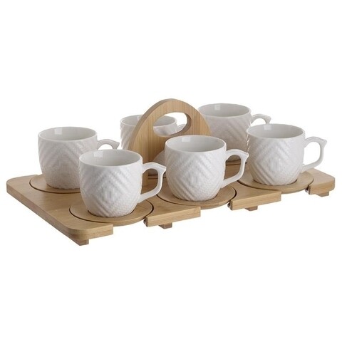 Set 6 cesti de cafea cu tava din bambus InArt, 150 ml, portelan