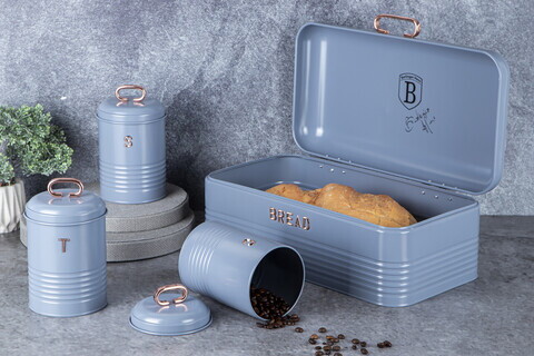 Set cutie pentru paine si 3 recipiente Berlinger Haus, Moonlight, 42.5x23x16 cm, otel carbon, gri