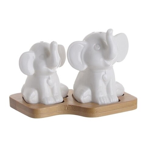 Set solnita si pipernita cu suport din bambus Elephant, InArt, portelan