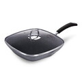 Tigaie grill cu capac Berlinger Haus, Stone Touch, 28 cm, 2.1 L, aluminiu forjat, gri