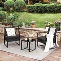 Set mobilier pentru gradina/terasa 3 piese, polietilena/otel/sticla securizata, negru