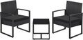 Set mobilier pentru gradina/terasa 3 piese, polietilena/otel/sticla securizata, negru