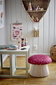 Taburet, Bloomingville, Lue, 37x30 cm, MDF/lemn de pin/poliester, rosu/alb antic