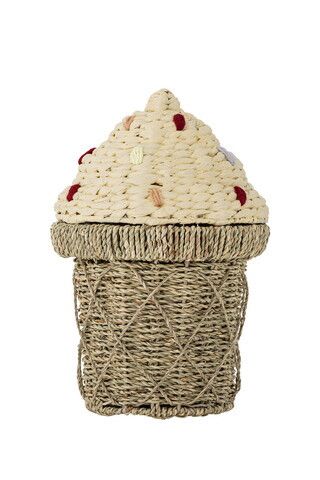 Cos cu capac, Bloomingville, Cillie, 28x41 cm, iarba de mare impletita/otel, natural