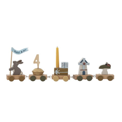 Jucarie aniversara, Bloomingville, Alfi Birthday, 39x5x8.5 cm, FSC 100%, MDF/lemn de fag, multicolor