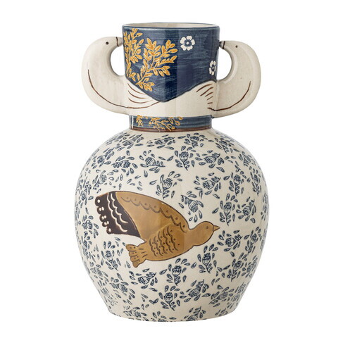 Vaza decorativa, Bloomingville, Hezha, 16.5x23.5 cm, ceramica, albastru