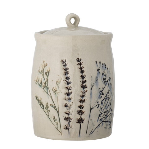 Recipient cu capac, Bloomingville, Bea, 12x20.5 cm, 1.3 L, ceramica, natural