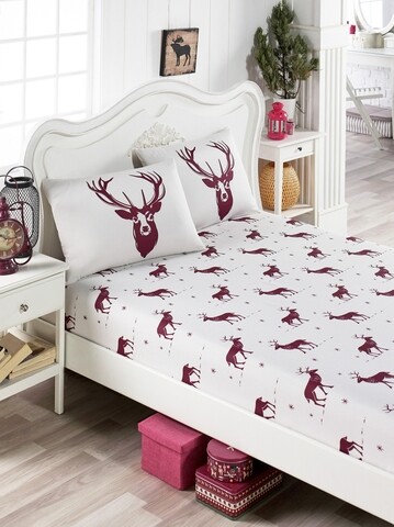 Set de pat pentru o persoana Geyik - Claret Red, EnLora Home, 2 piese, 65% bumbac si 35% poliester, visiniu