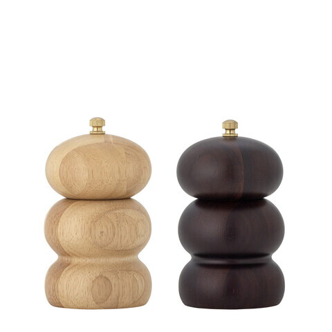 Set 2 rasnite sare si piper, Bloomingville, Marge, 7.5x13 cm, 55 ml, lemn de salcam, natural