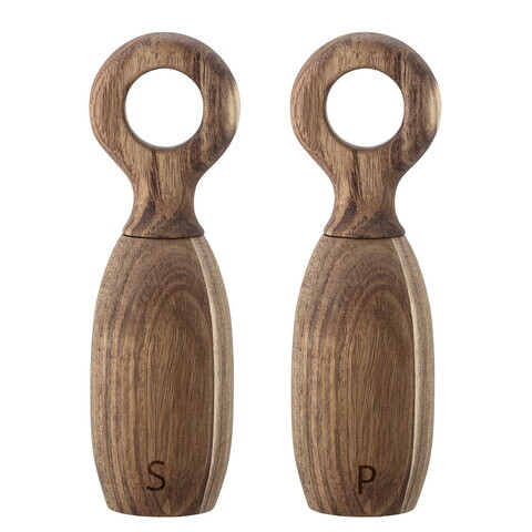 Set 2 rasnite sare si piper, Bloomingville, Martim, 6.5x21 cm, 45 ml, lemn de salcam, maro