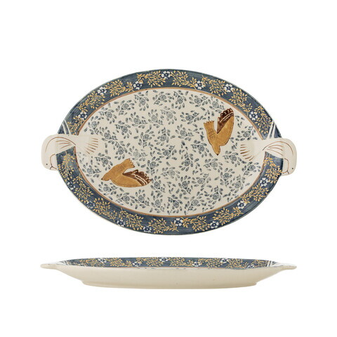 Platou pentru servire, Bloomingville, Hezha, 34x25x3.5 cm, ceramica, albastru