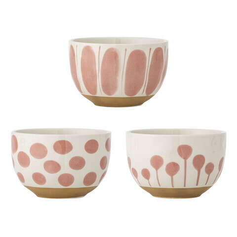Set 3 boluri, Bloomingville, Linora, 12.5x8 cm, 460 ml, ceramica, roz