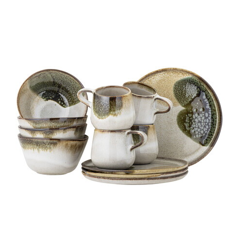 Set mic dejun 12 piese, Bloomingville, Jules, ceramica, verde