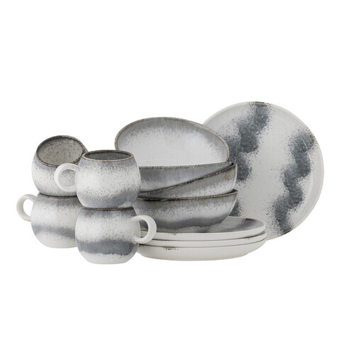 Set mic dejun 12 piese, Bloomingville, Paula, ceramica, gri