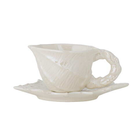 Ceasca cu farfurie, Bloomingville, Shellie, 150 ml, ceramica, alb