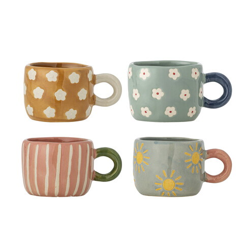Set 4 cesti, Bloomingville, Nini, 7.5x5.5 cm, 110 ml, ceramica, multicolor