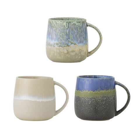 Set 3 cani, Bloomingville, Cloe, 9.5x10 cm, 400 ml, ceramica, albastru