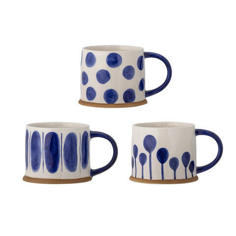 Set 3 cani, Bloomingville, Linora, 11x8.5 cm, 450 ml, ceramica, albastru