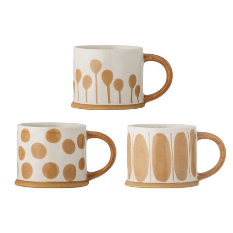Set 3 cani, Bloomingville, Linora, 11x8.5 cm, 450 ml, ceramica, maro