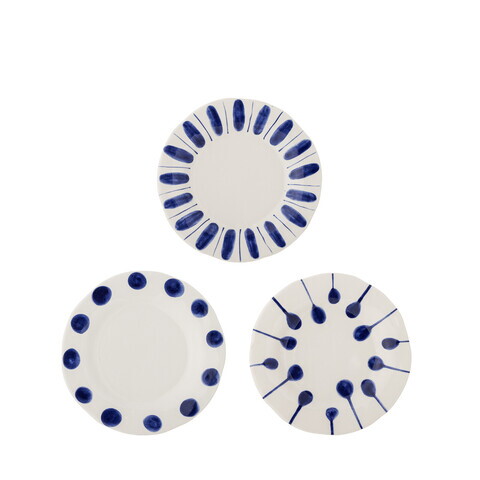 Set 3 farfurii desert, Bloomingville, Linora, 22x2.5 cm, ceramica, albastru