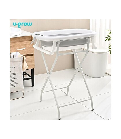 Cadita pliabila cu suport metalic si termometru U-grow, 85x47x21.5 cm, metal, alb/gri