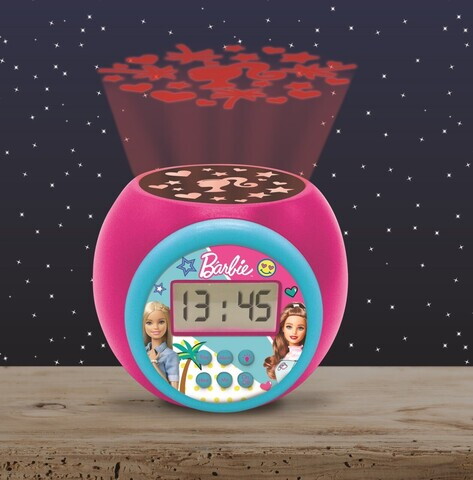 Ceas desteptator cu proiector Barbie, LEXIBOOK, 11.8x11x9.1 cm, roz