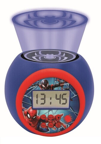 Ceas desteptator cu proiector Spider-Man, LEXIBOOK, 11.8x11x9.1 cm, albastru