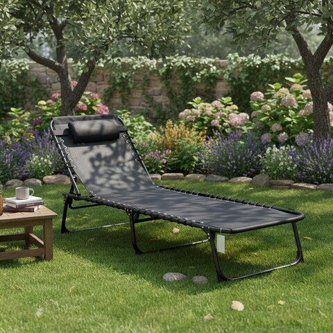 Sezlong reglabil Heinner, 189x58x30 cm, otel/textilena, negru