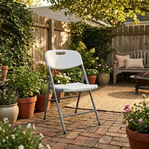 Scaun pliabil Heinner, 55x46x83 cm, otel/plastic, alb/gri