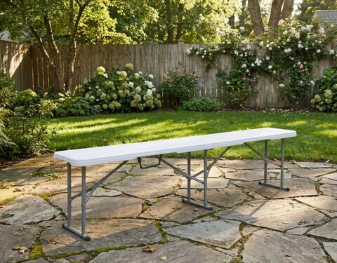 Banca pliabila pentru gradina Heinner, 182x28x43 cm, otel/plastic, alb/gri